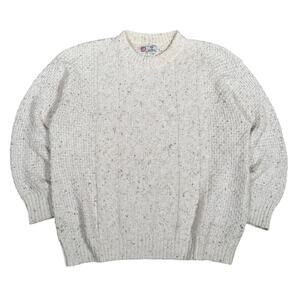 Vintage Isle of Cotton Cable Knit Sweater Cream Speckled 100% Cotton USA Large